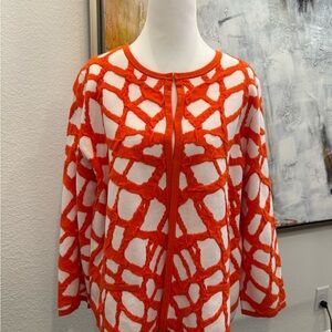 Kasper Orange and White Patterned Cardigan, size L